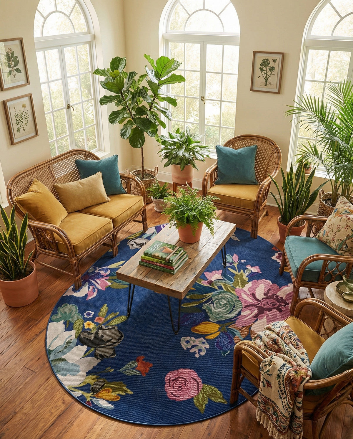 Meadow Breeze Collection Area Rug - Wildflower Oval Blue  lifestyle 124