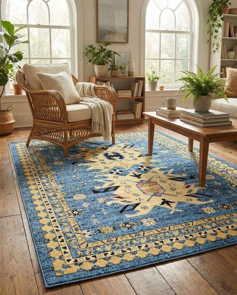 Tabriz Tapestries Collection Area Rug - Azerbaijan (Light Blue) Rectangle Light Blue  lifestyle 21
