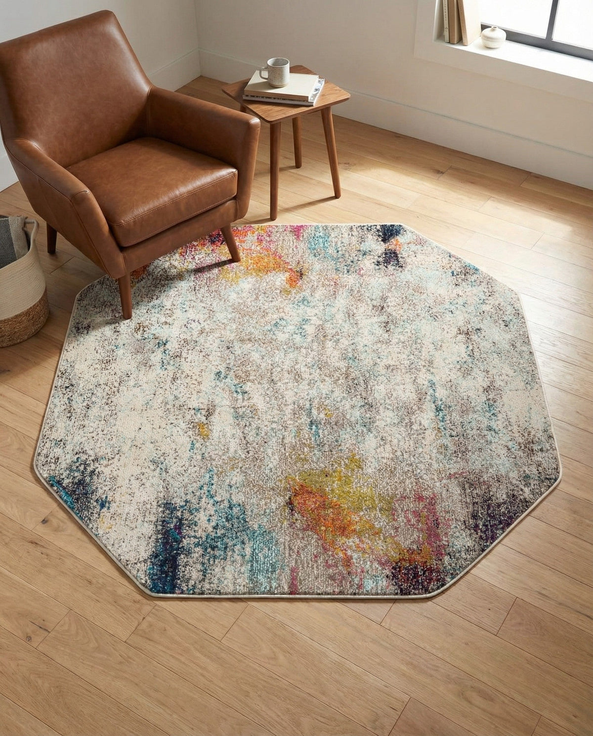 Chromatic Oasis Collection Area Rug -  Azure Octagon Beige  lifestyle 104