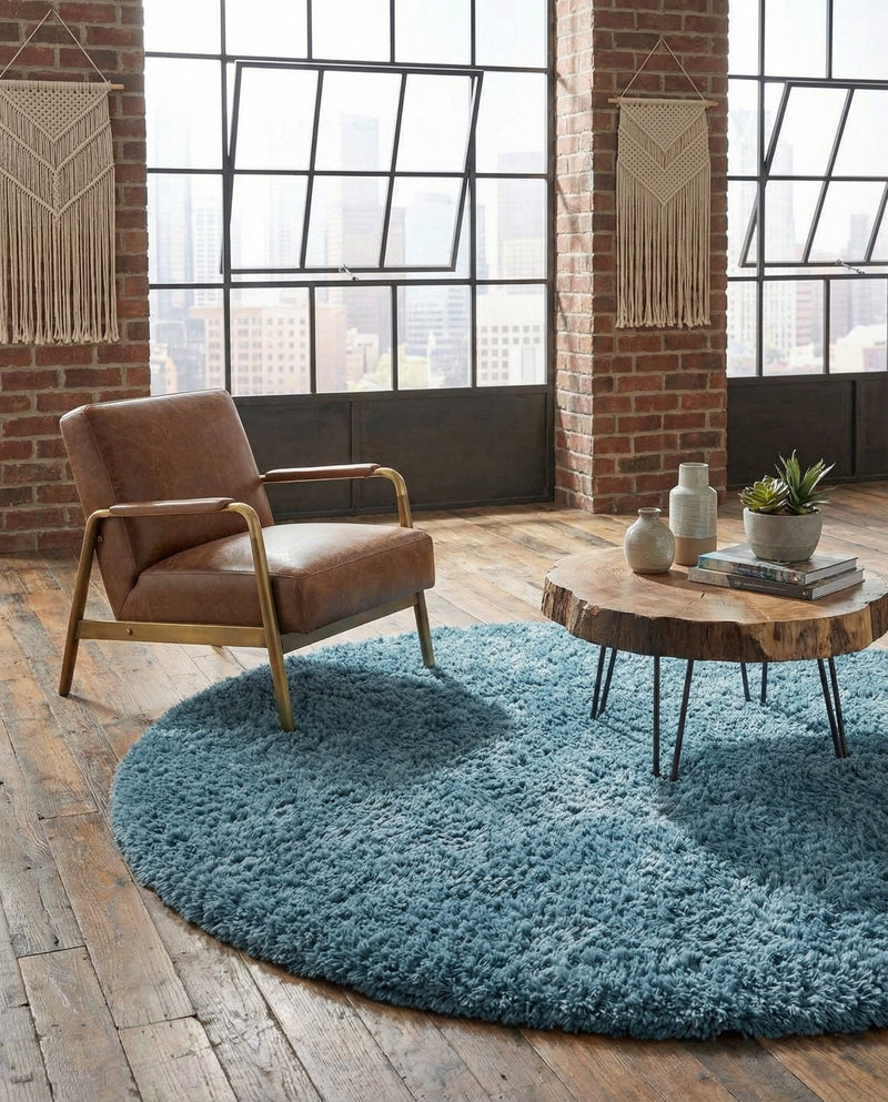 Eternal Plush Oasis Collection Area Rug -  Tranquility (Aegean Blue) Round Aegean Blue  lifestyle 77