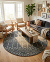 Marrakesh Lattice Collection Area Rug - Casablanca (Charcoal Gray) Round Charcoal Gray  lifestyle 35