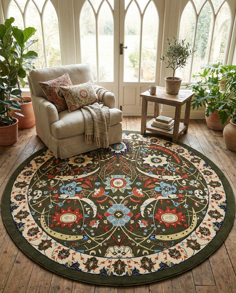Tabriz Tapestry Collection Area Rug - Sahand (Green) Round Green  lifestyle 58