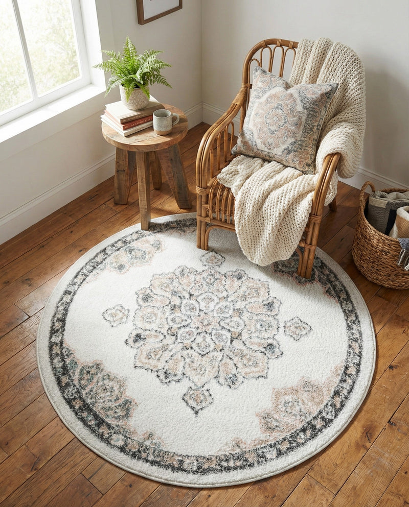 Beverly Grove Collection Area Rug - Melrose (Ivory) Round Ivory  lifestyle 55