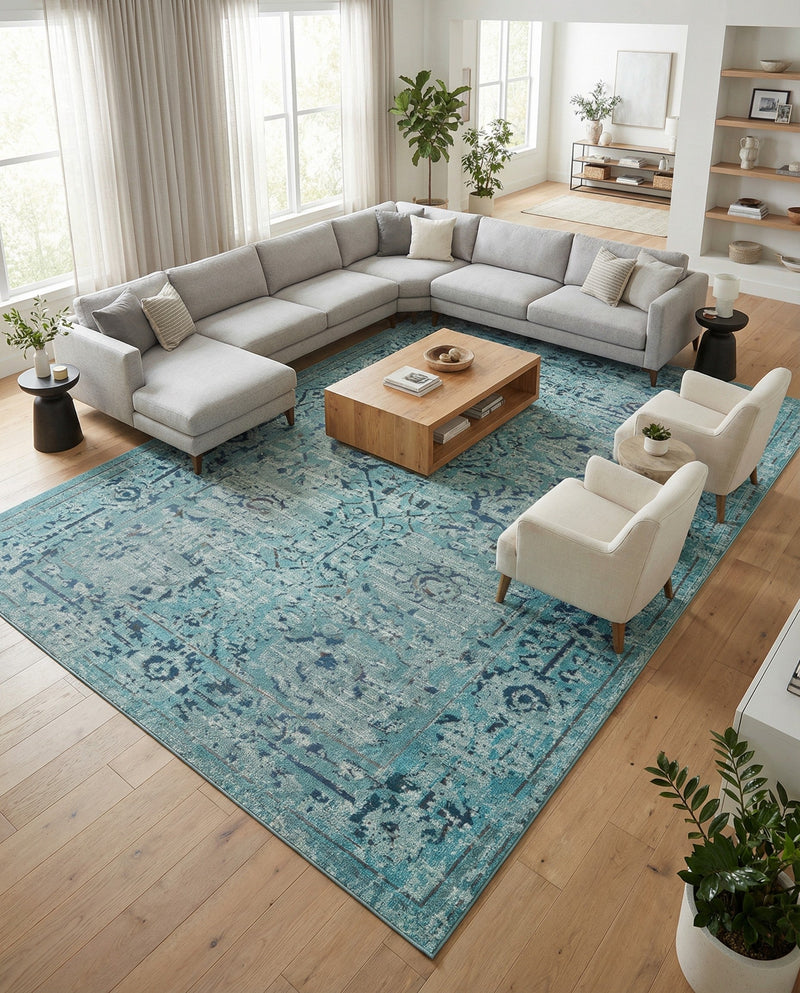 Chateau Elegance Collection Area Rug -  Louvre Rectangle Light Blue  lifestyle 58