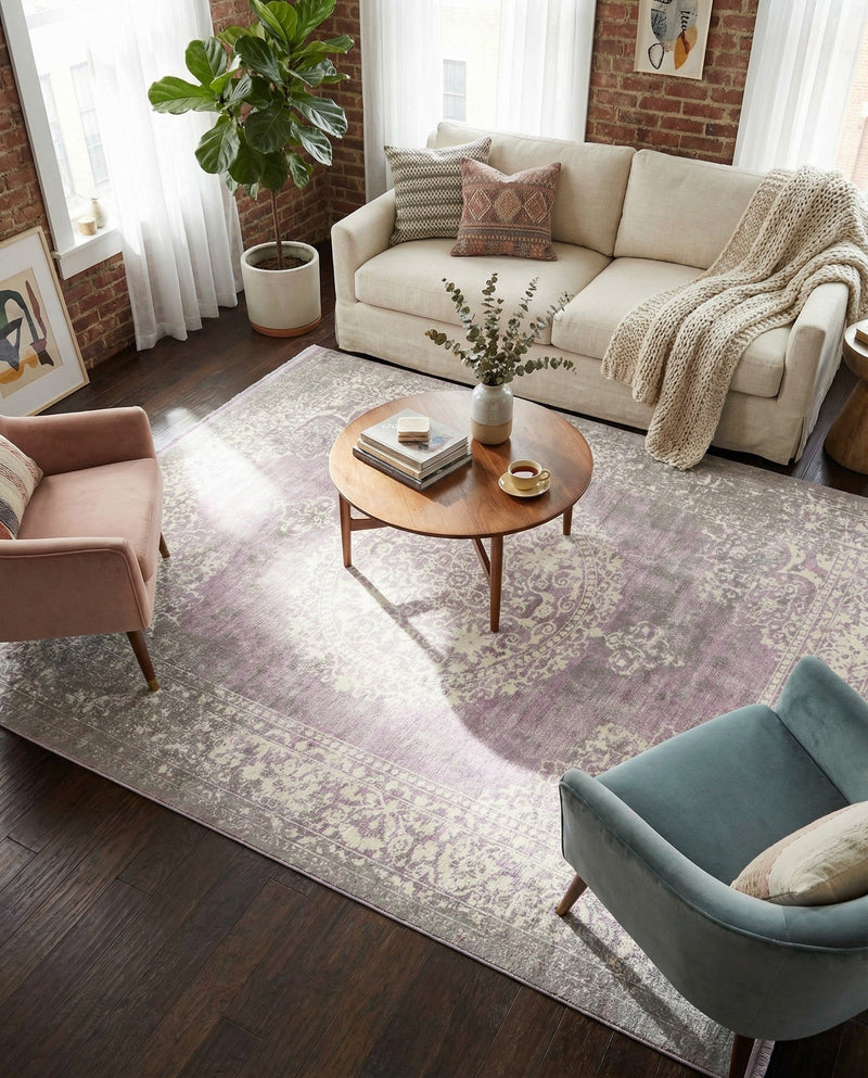 Rustic Charm Revival Collection Area Rug -  Meadowland Rectangle Purple  lifestyle 43