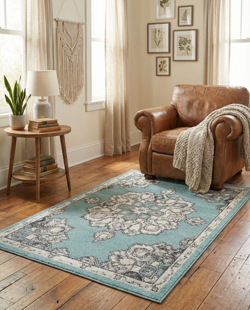 Beverly Grove Collection Area Rug - Melrose (Aqua) Rectangle Aqua  lifestyle 10