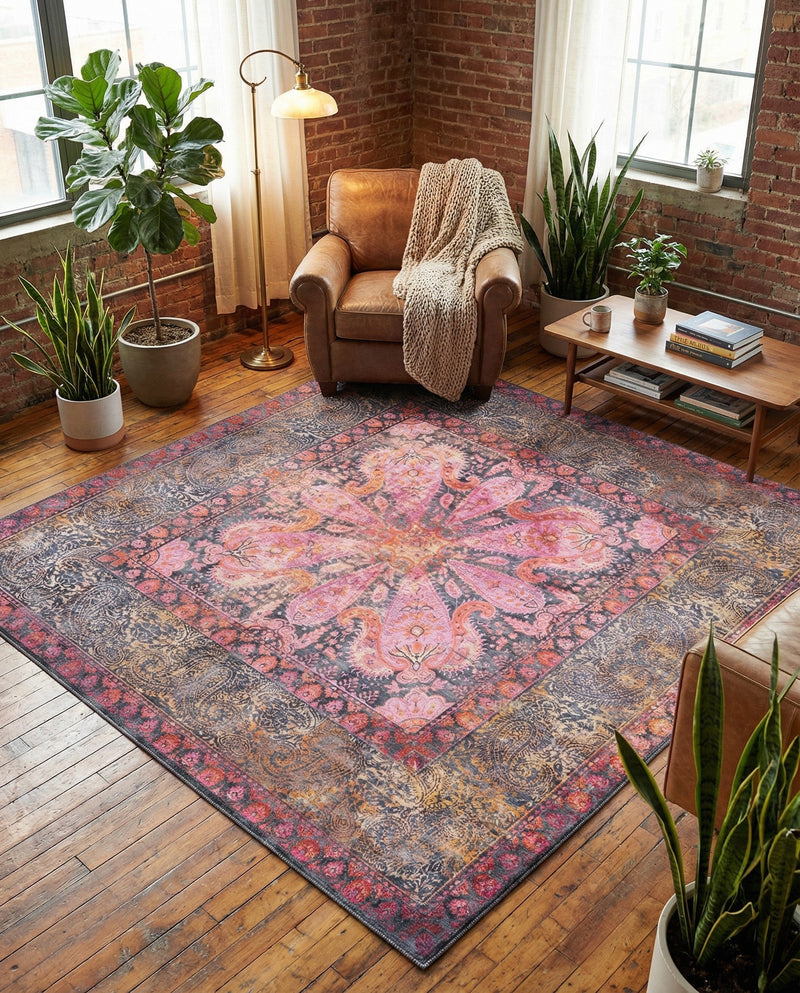 Maranta Collection Area Rug - Paramaribo Square Pink  lifestyle 38