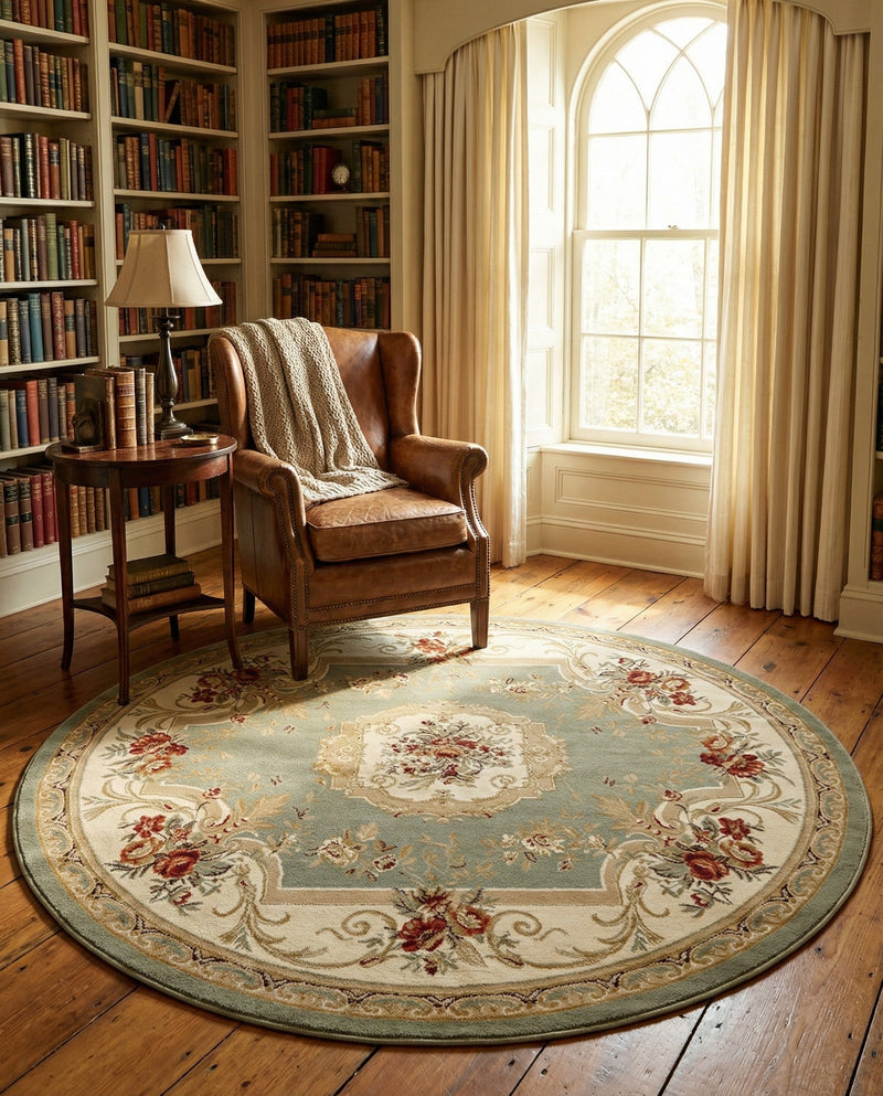 Versailles Elegance Collection Area Rug -  Louveciennes (Green) Round Green  lifestyle 40