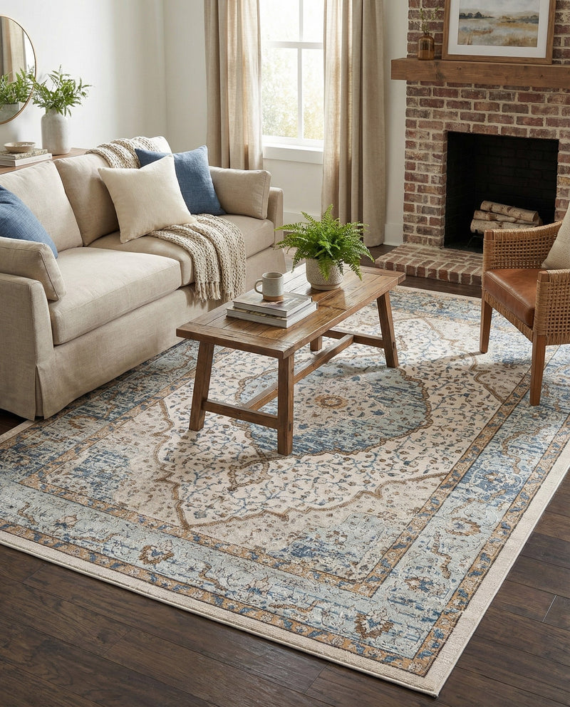 Mykonos Manor Collection Area Rug - Delos Rectangle Blue  lifestyle 41