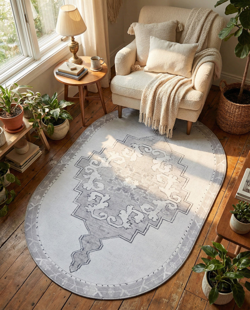 Heritage Elegance Collection Area Rug -  Winterthur (white Gray) Oval white Gray  lifestyle 75