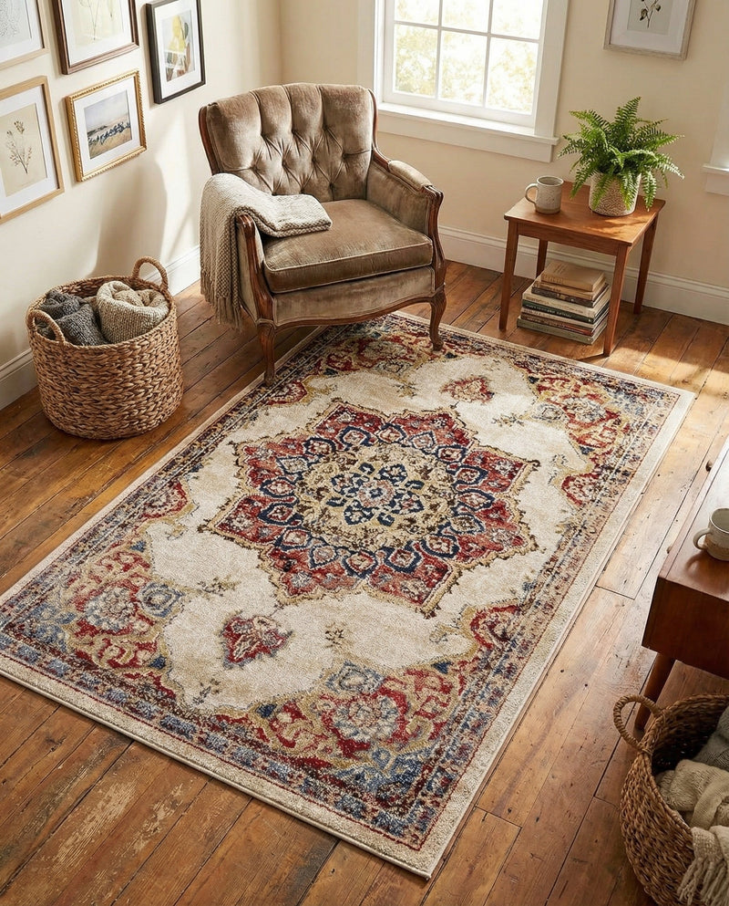 Eden Oasis Collection Area Rug -  Tranquility (Cream) Rectangle Cream  lifestyle 15