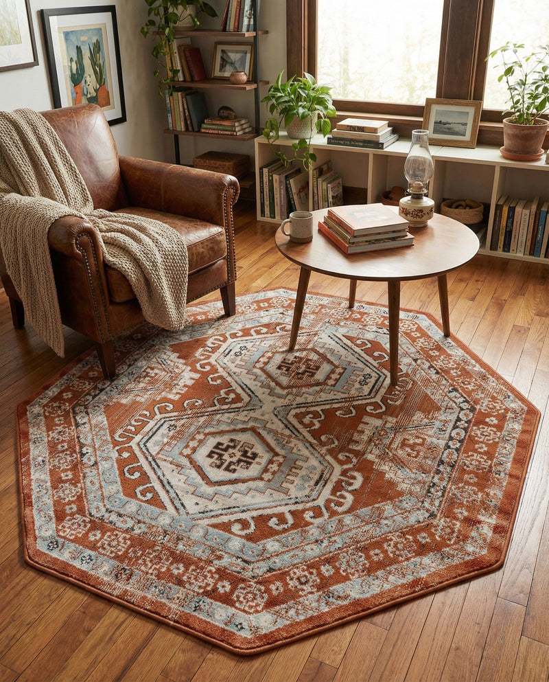Savannah Elegance Collection Area Rug -  Tybee (Terracotta) Octagon Terracotta  lifestyle 58