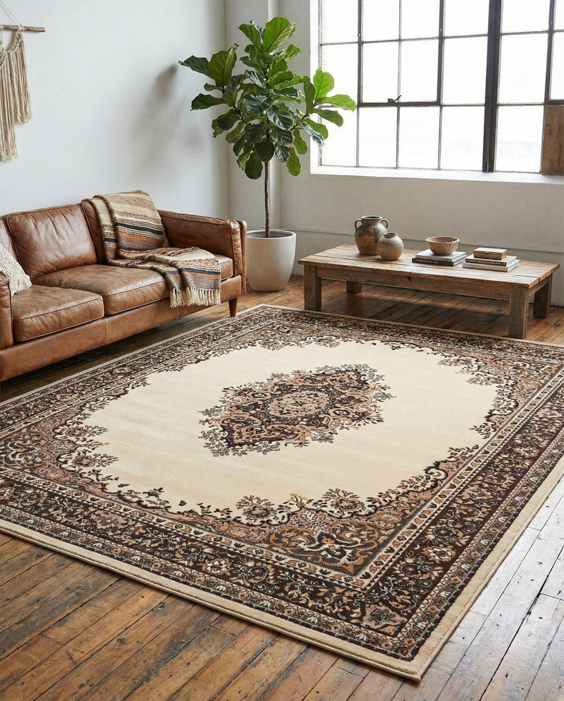 Tabriz Tapestry Collection Area Rug - Azerbaijan (Ivory) Rectangle Ivory  lifestyle 19
