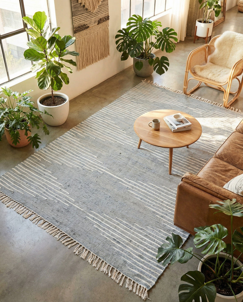 Thar Cotton Collection Area Rug - Jaisalmer (Light Gray) Rectangle Light Gray  lifestyle 7
