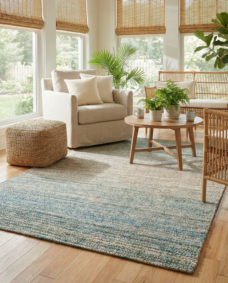 Savannah Threads Collection Area Rug -  Gobi Rectangle Ivory and Blue  lifestyle 34
