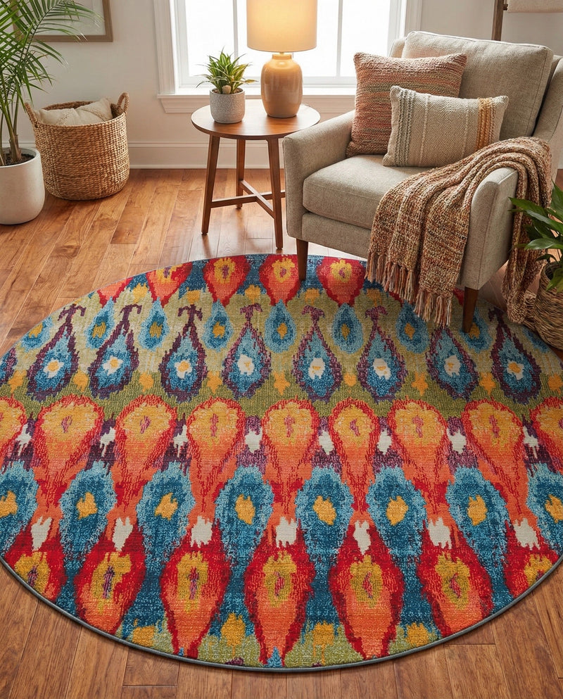 Urban Terrace Collection Area Rug -  Compass Round Multi  lifestyle 49