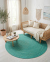 Woven Seaside Jute Collection Area Rug - Savannah (Turquoise) Round Turquoise  lifestyle 60