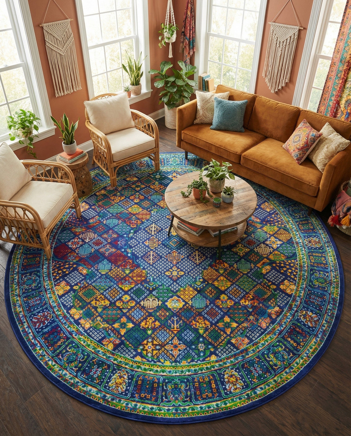 Caribbean Cove Collection Area Rug -  Mustique Round Navy Blue  lifestyle 95