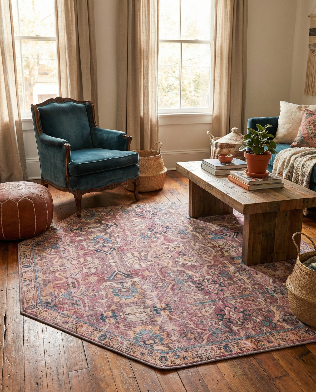 Vintage Memories Collection Area Rug -  Memories Octagon Pink  lifestyle 129