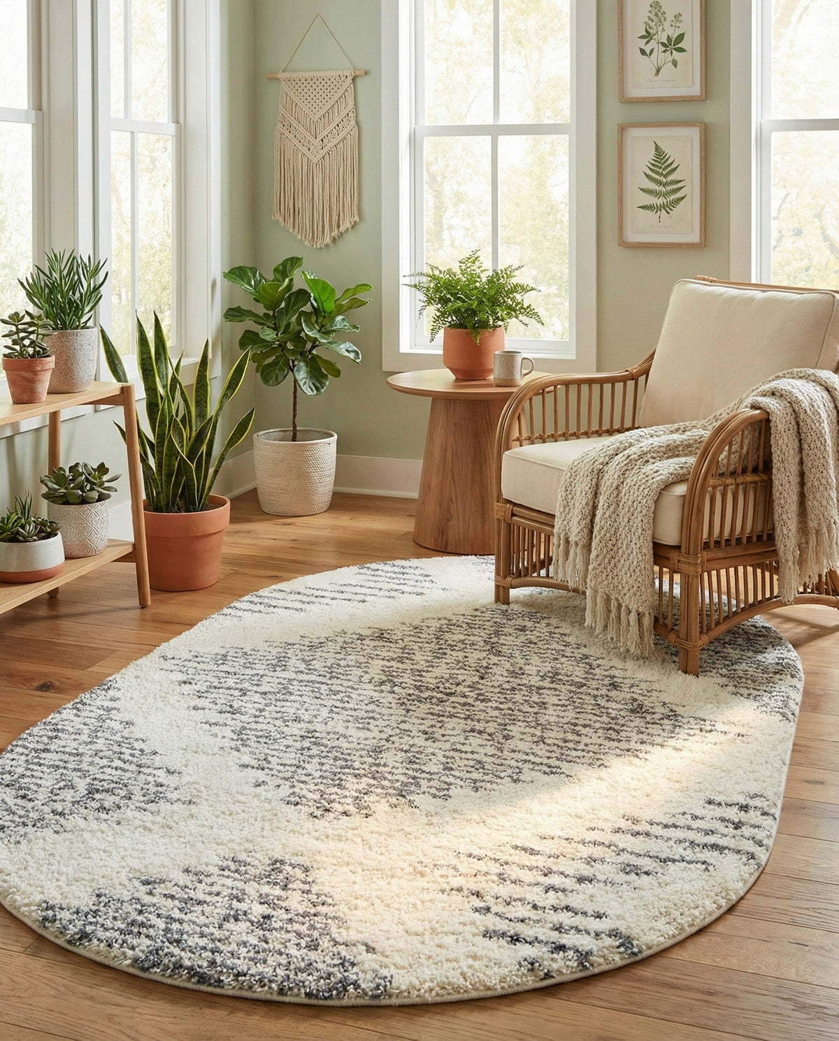Tranquil Tides Shag Collection Area Rug -  Azure Oval White  lifestyle 188
