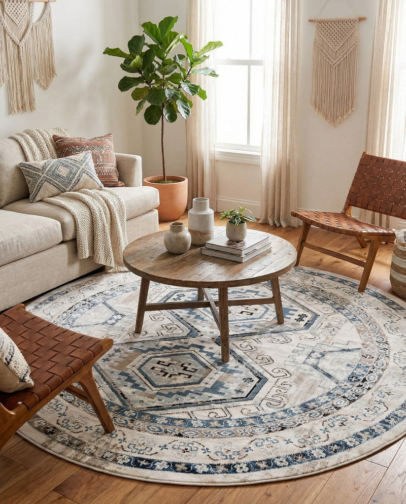 Savannah Elegance Collection Area Rug -  Tybee (Gray Blue) Round Gray Blue  lifestyle 40