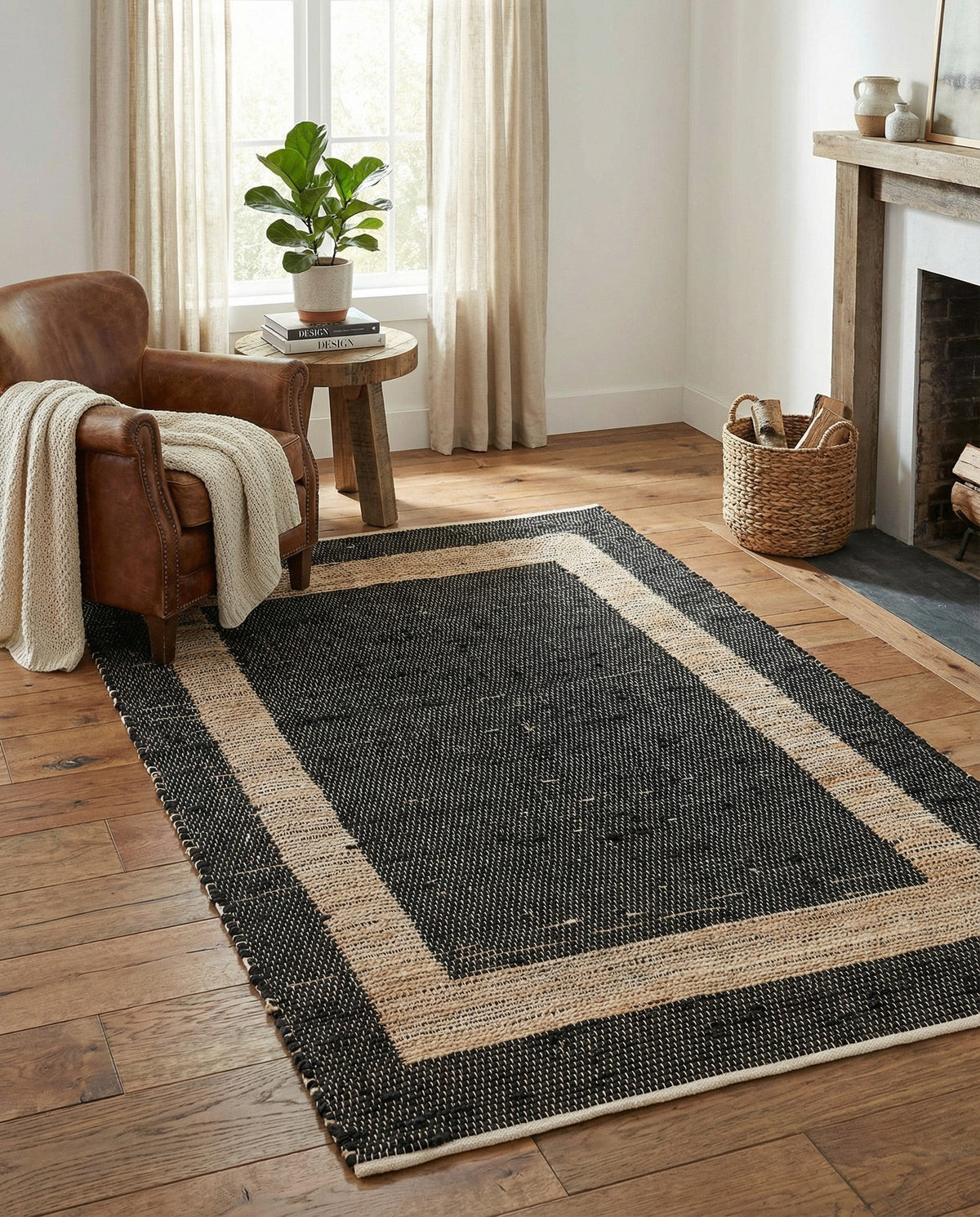 Osian Looms Collection Area Rug - Durham Rectangle Black  lifestyle 52
