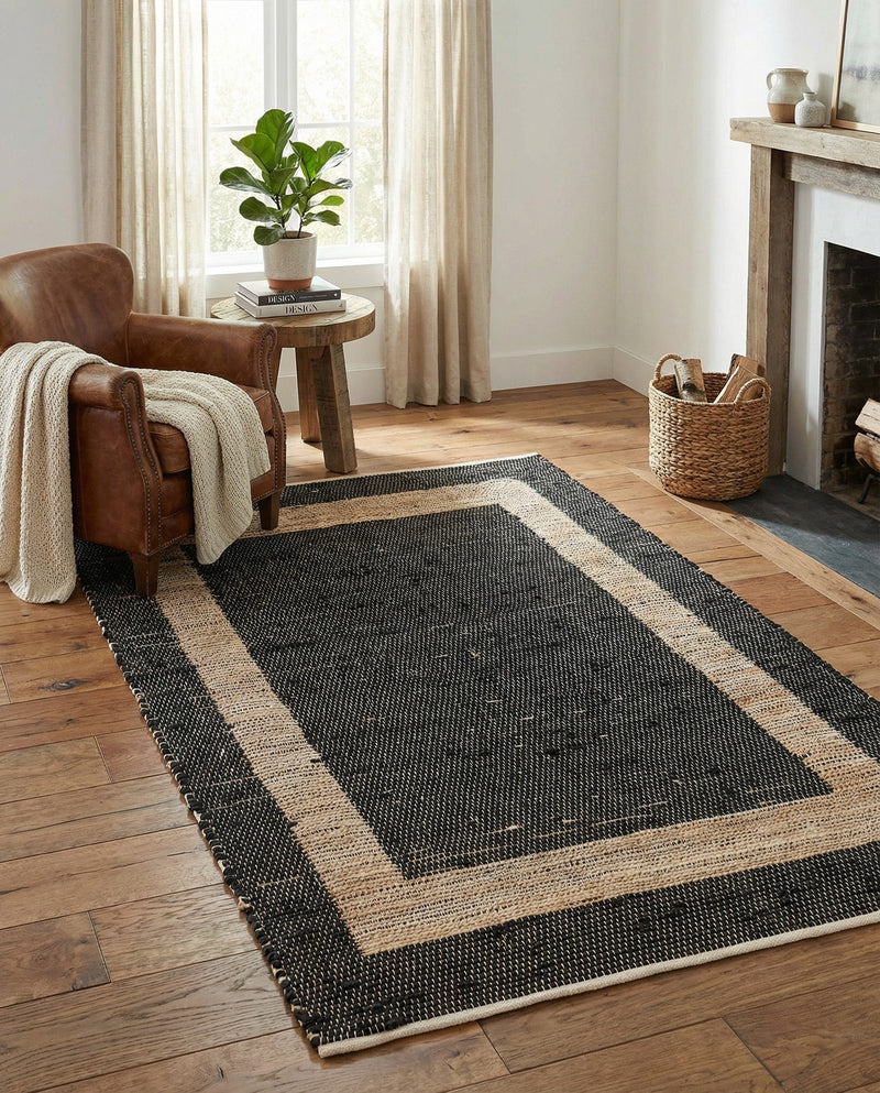 Osian Looms Collection Area Rug - Durham Rectangle Black  lifestyle 52