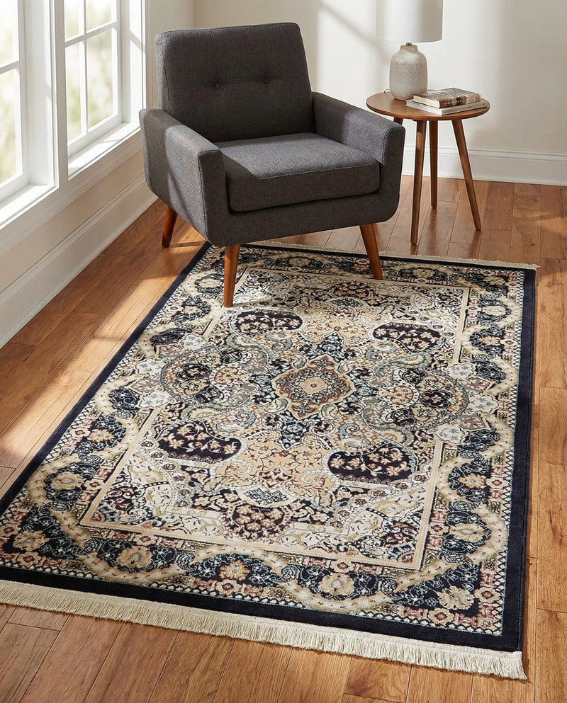 Persian Elegance Collection Area Rug -  Shiraz Rectangle Navy Blue  lifestyle 39