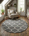 Trellis Mosaic Collection Area Rug -  Pergolatown (Dark Gray) Round Dark Gray  lifestyle 71