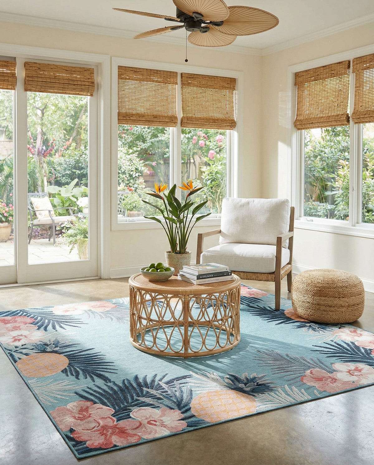 Seaside Blooms Collection Area Rug - Haven Square Blue  lifestyle 111