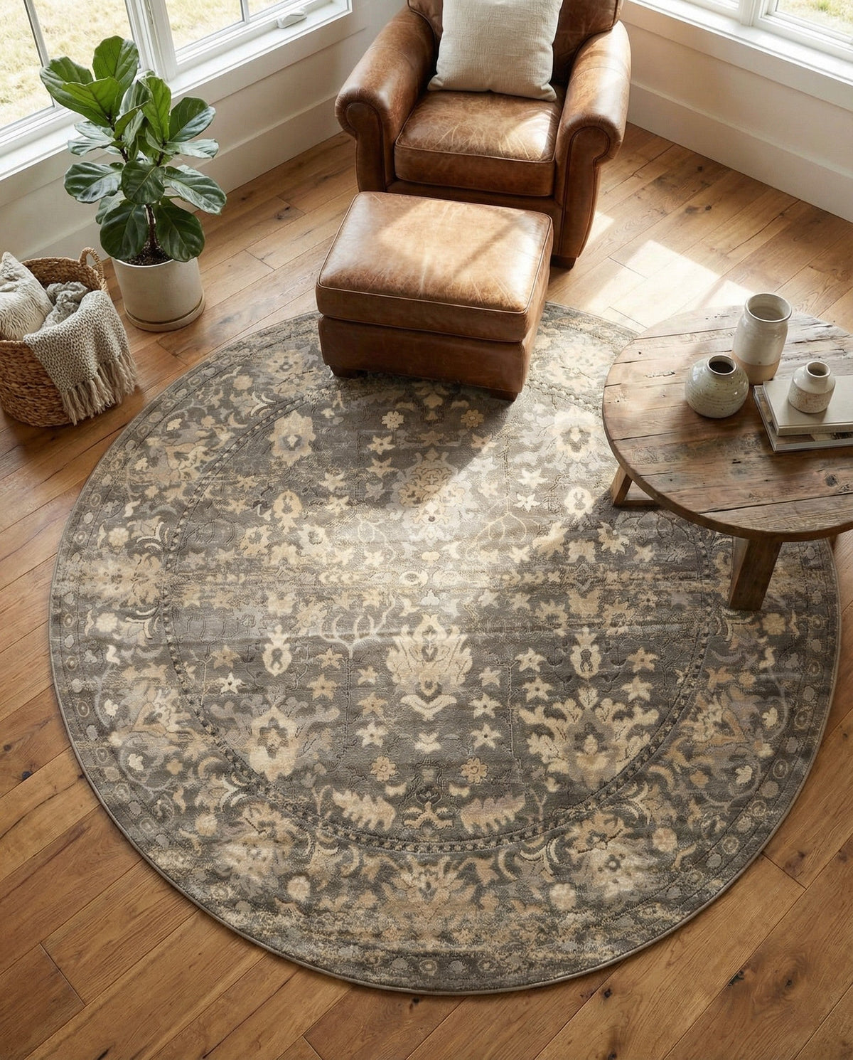 Cascade Range Collection Area Rug -  Shasta (Gray) Round Gray  lifestyle 126