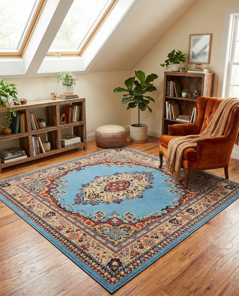 Tabriz Tapestry Collection Area Rug - Azerbaijan (Light Blue) Square Light Blue  lifestyle 41