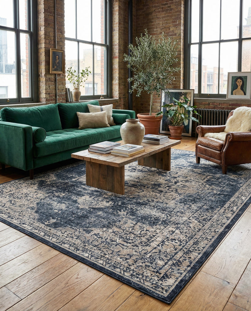 Coastal Manor Collection Area Rug -  Pelican Rectangle Navy Blue  lifestyle 32