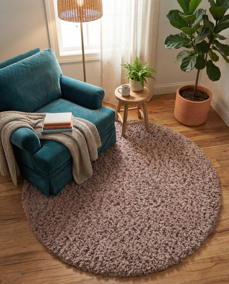 Eternal Plush Oasis Collection Area Rug -  Tranquility (Khaki) Round Khaki  lifestyle 71