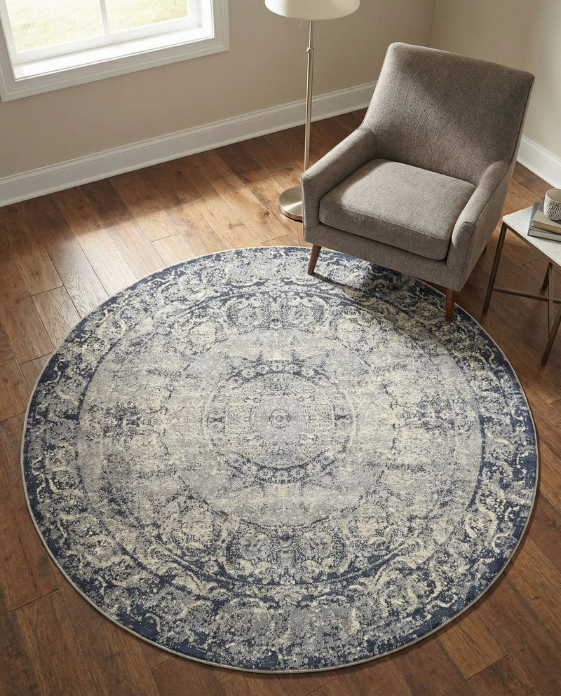 Coastal Manor Collection Area Rug -  Sailview Round Dark Blue  lifestyle 43