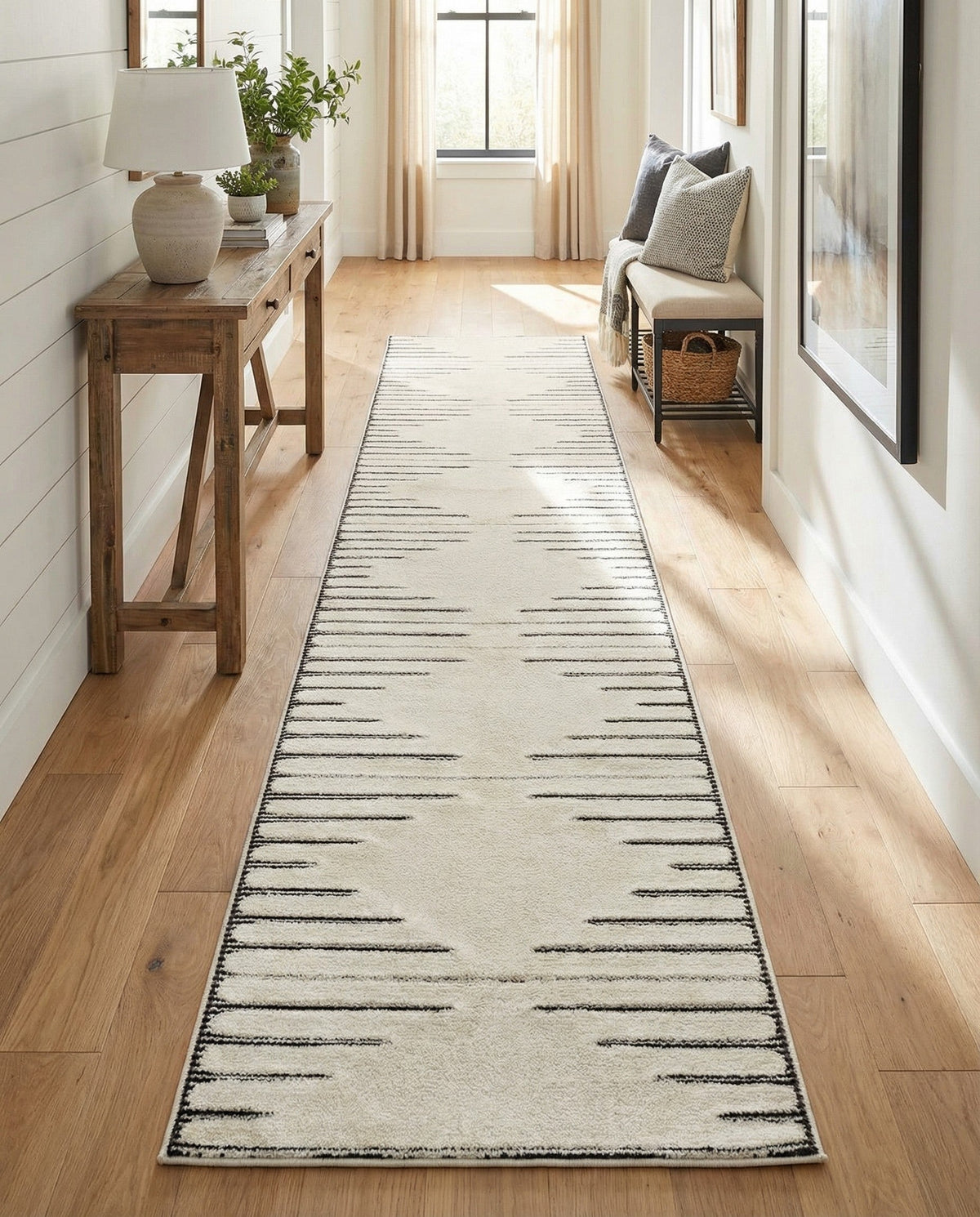 Monochrome Collection Area Rug -  Ash Runner Ivory White  lifestyle 103