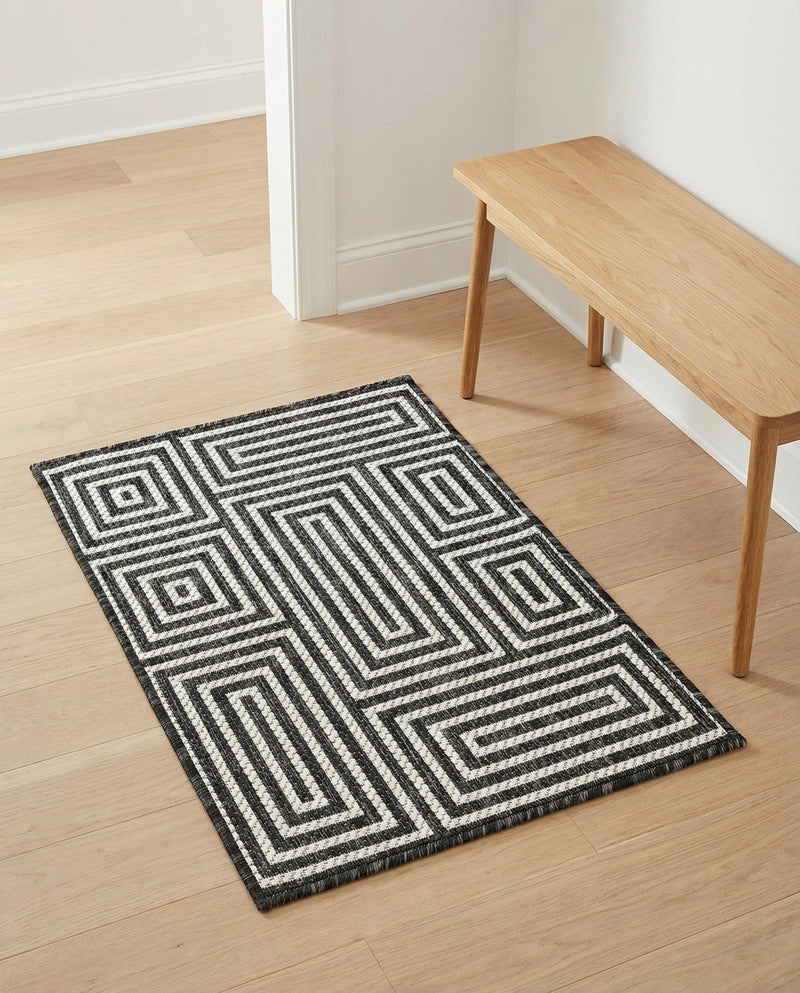 Urban Terrace Collection Area Rug -  Flatiron Rectangle Black and White  lifestyle 16