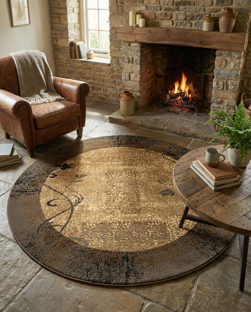 Bistro Lounge Collection Area Rug -  Affogato Round Beige  lifestyle 49