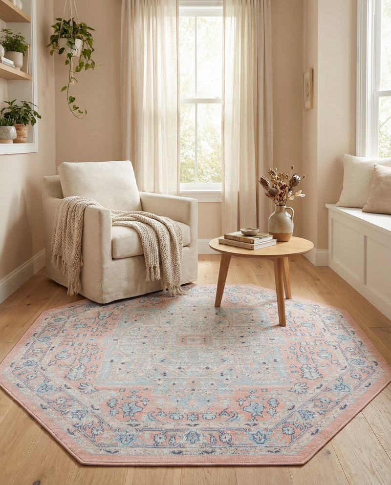 Savannah Series Collection Area Rug - Charleston (Powder Pink) Octagon Powder Pink  lifestyle 60