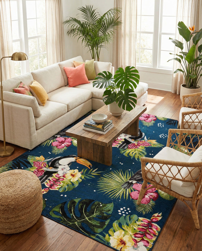 Seaside Blooms Collection Area Rug -  Leaf Rectangle Multi  lifestyle 3