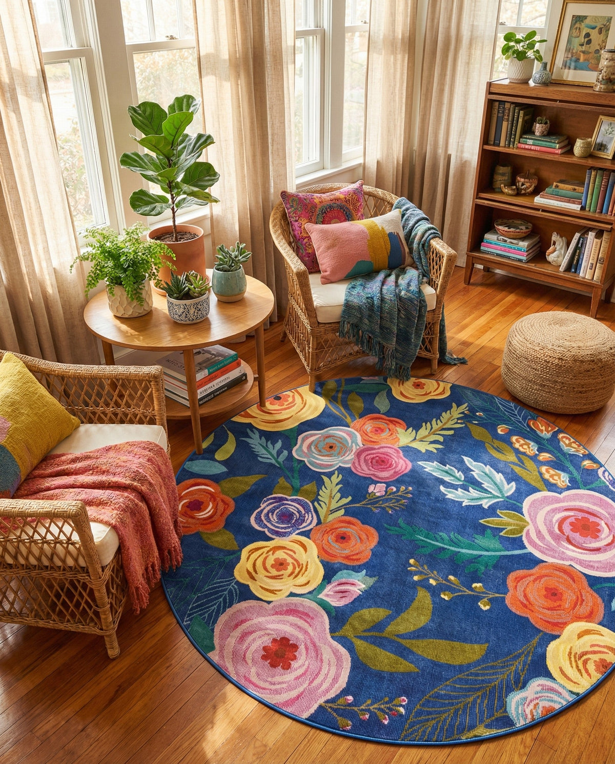 Meadow Breeze Collection Area Rug -  Petal Round Blue  lifestyle 206