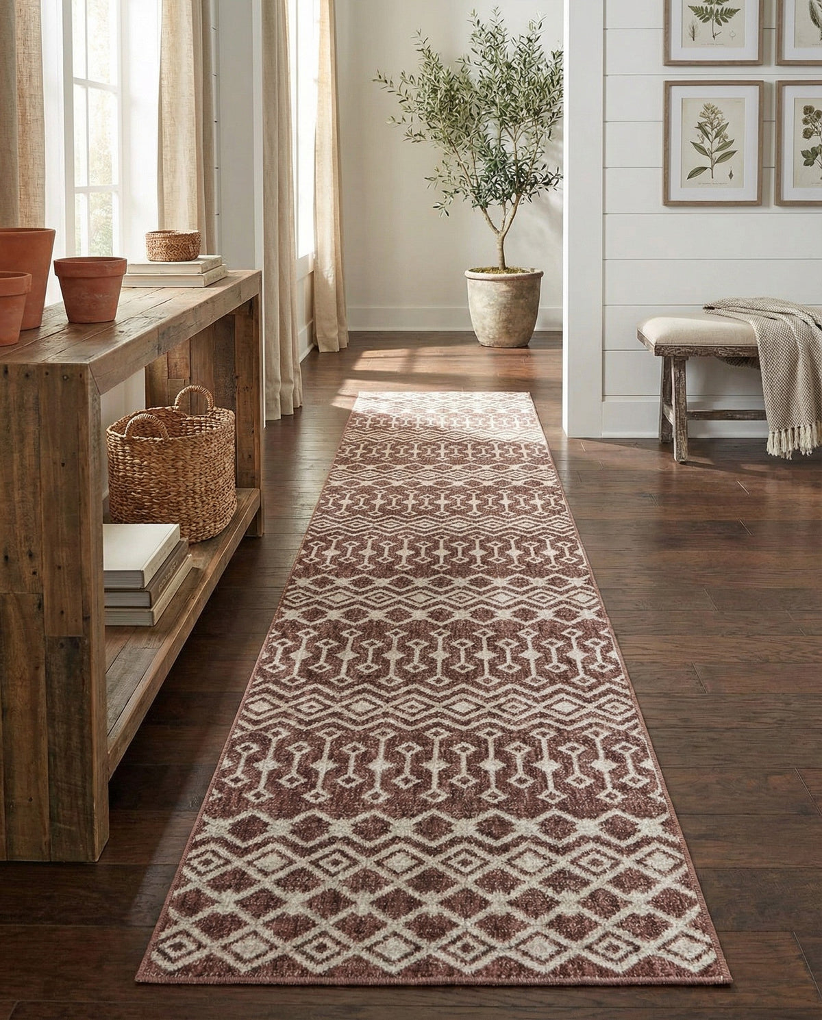 Geo Garden Lattice Collection Area Rug -  Andalusia Runner Dusty Rose  lifestyle 204