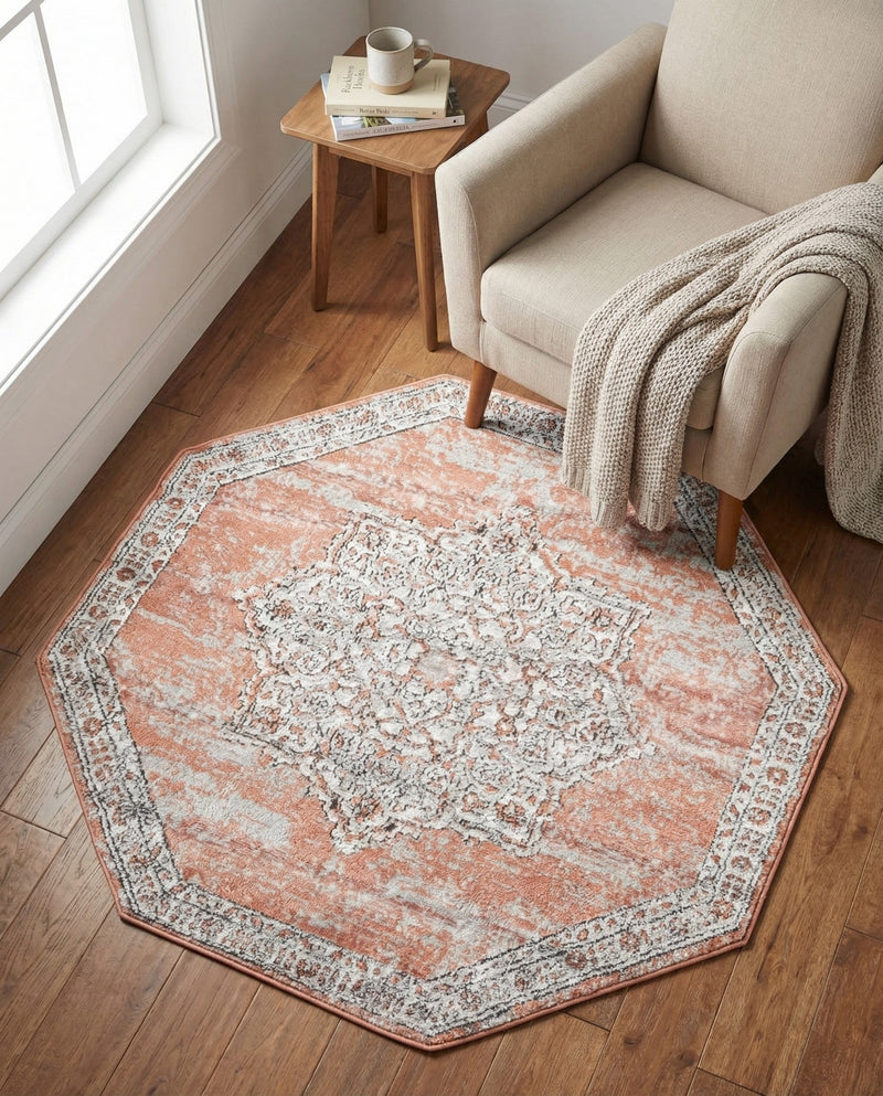 Mykonos Manor Collection Area Rug -  Tinos (Salmon Pink) Octagon Salmon Pink  lifestyle 60