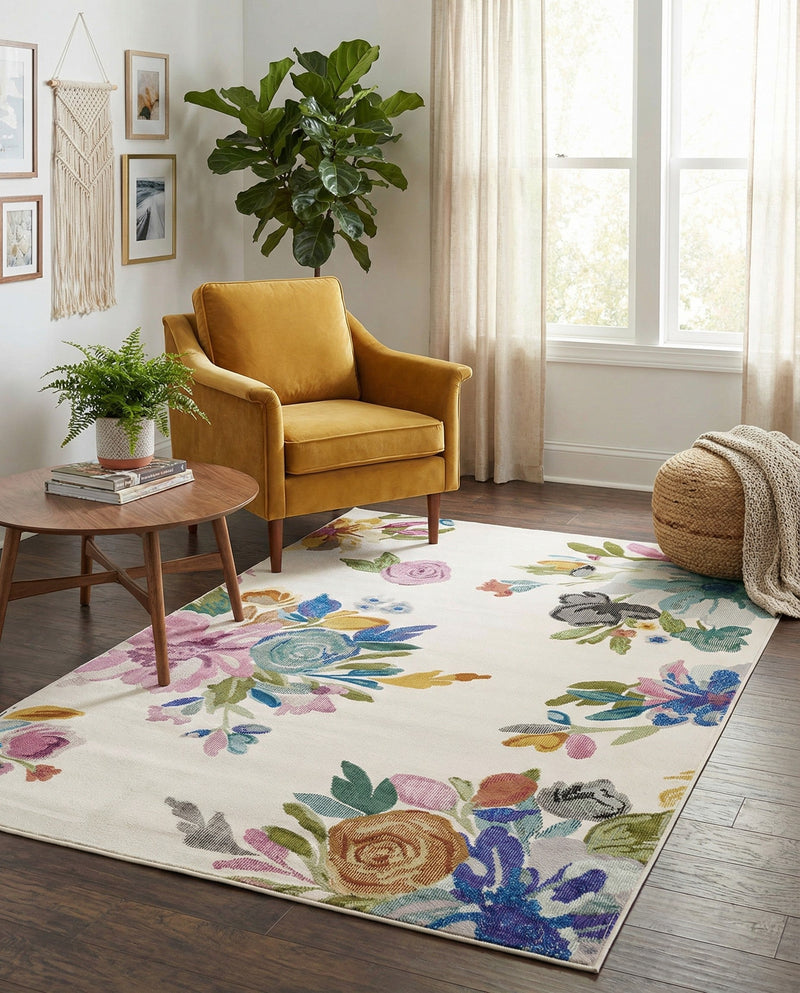 Meadow Breeze Collection Area Rug - Wildflower Rectangle Ivory  lifestyle 34
