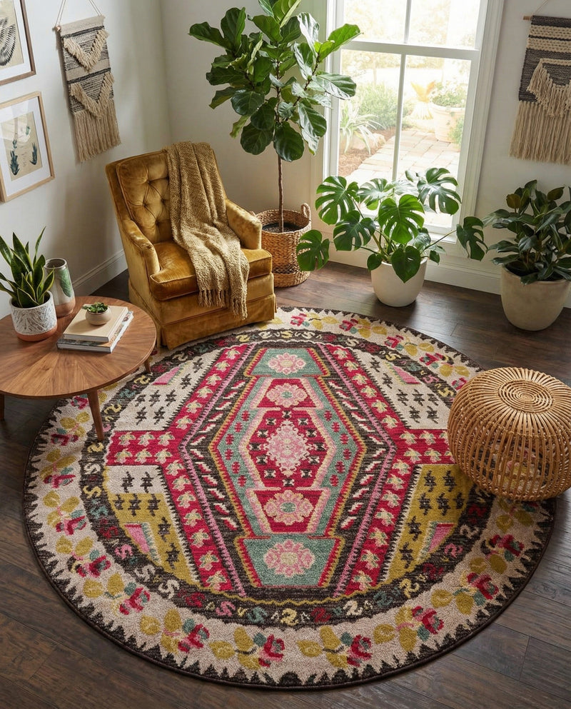 Sedona Vista Collection Area Rug -  Anasazi Round Multi  lifestyle 80