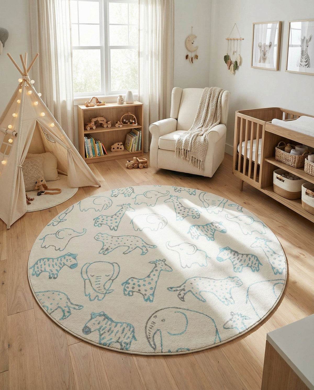 Wonder Tykes Collection Area Rug -  Spectrum Round Ivory  lifestyle 176