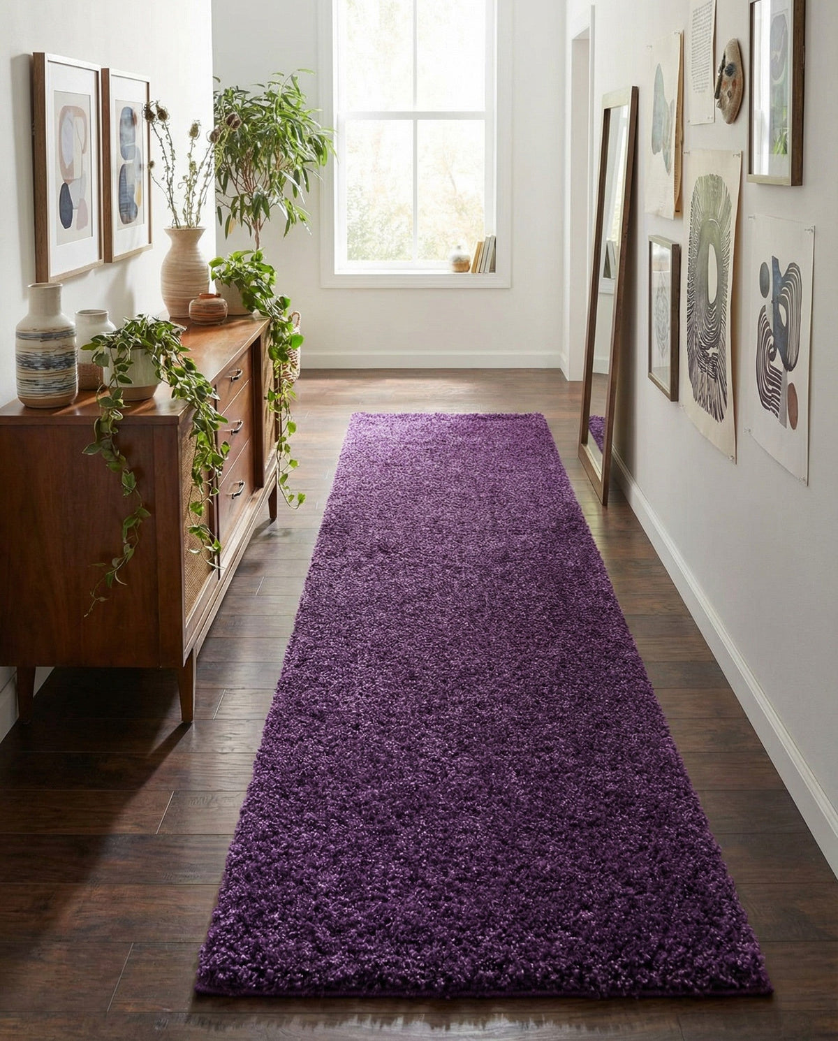 Solid Shag Seaside Collection Area Rug - Azure Cove (Violet) Runner Violet  lifestyle 51