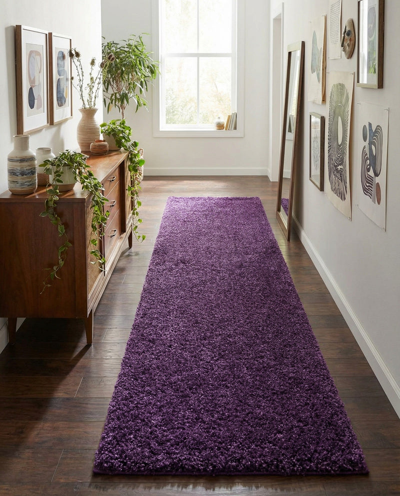 Solid Shag Seaside Collection Area Rug - Azure Cove (Violet) Runner Violet  lifestyle 51
