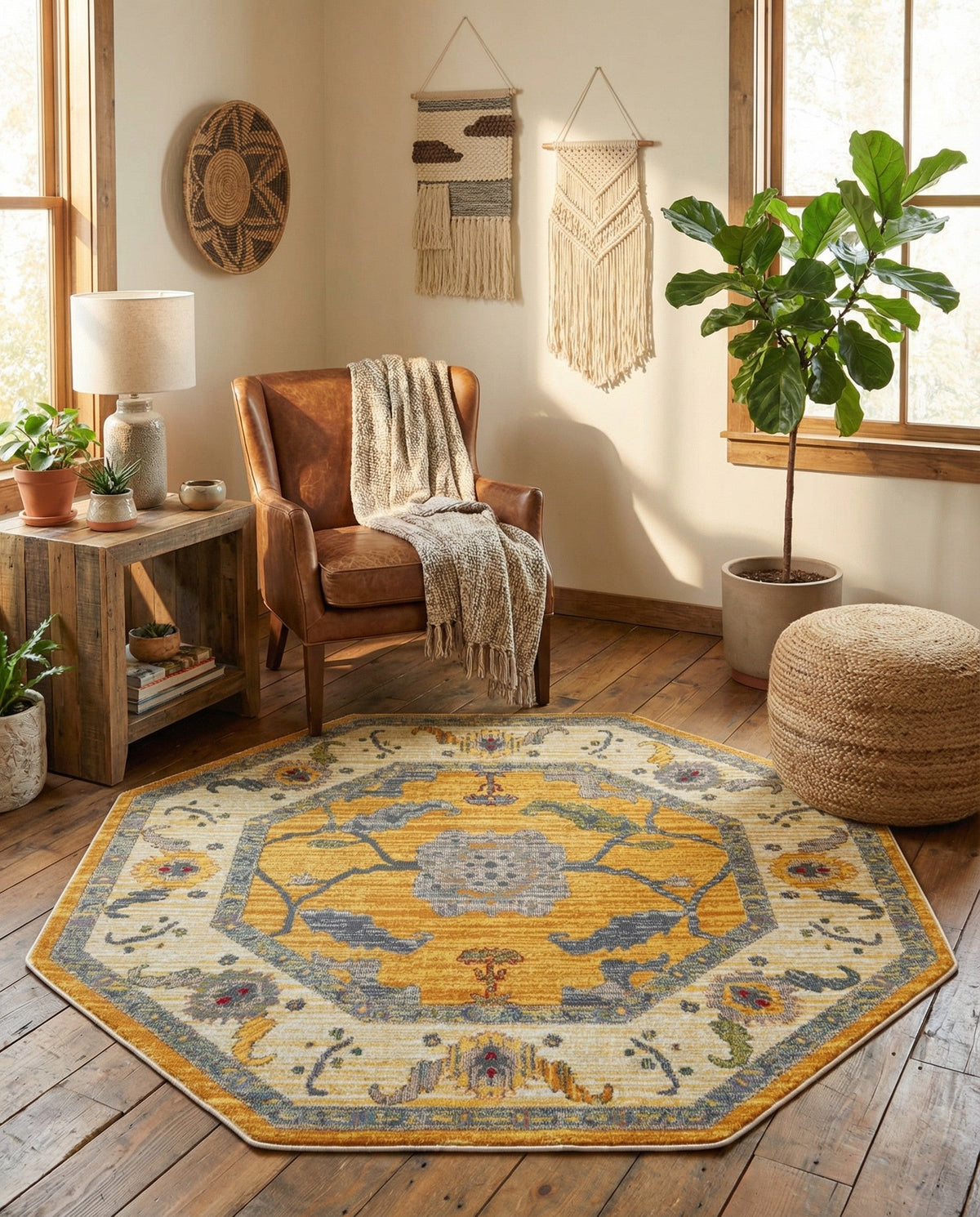 Arcadia Rugs Collection Area Rug - Eden (Yellow) Octagon Yellow  lifestyle 90
