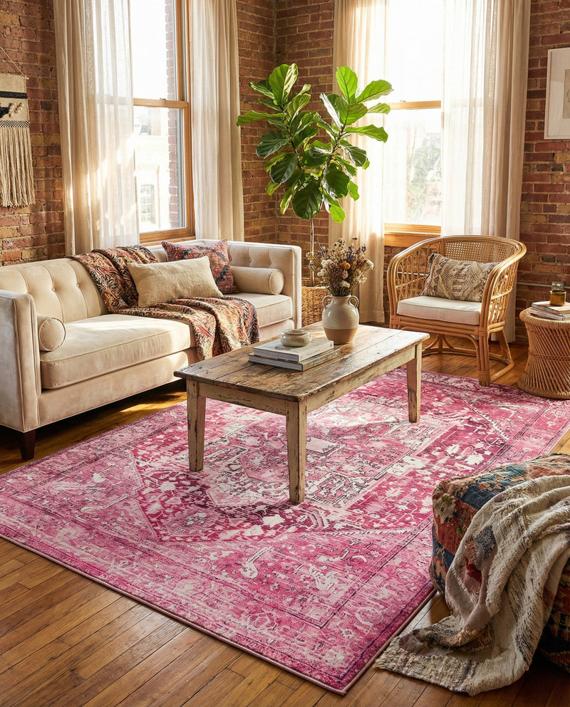 Casablanca Tapestry Collection Area Rug - Fes Rectangle Plumrose Pink  lifestyle 49